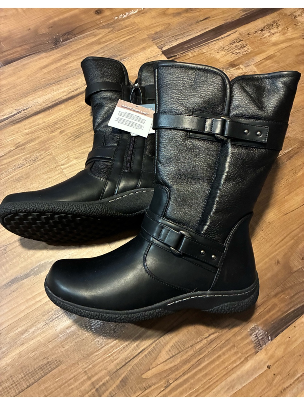 Wanderlust Women's 10 Black Mid-Calf Winter Boots - NWT Faux Leather Faux Fur
